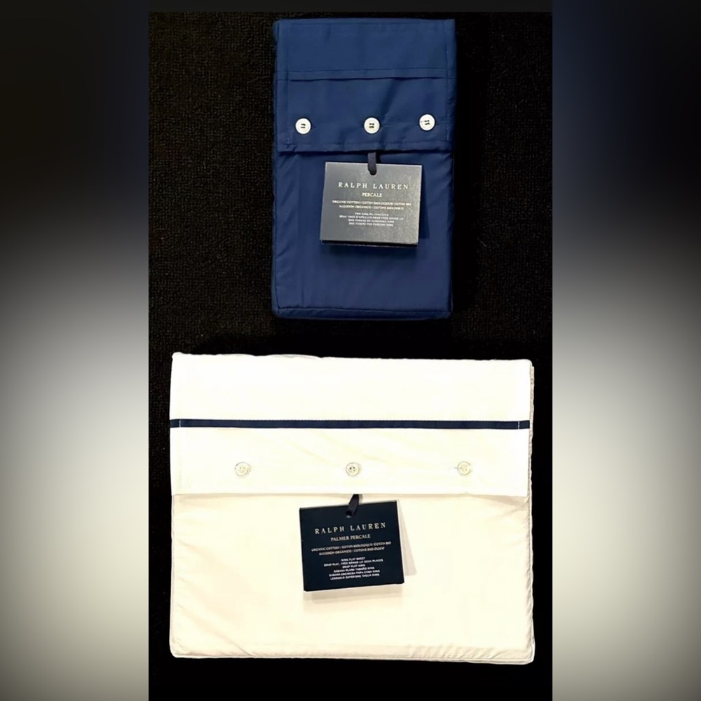 $340 RALPH LAUREN KING FLAT SHEET + 2 PILLOWCASES PERCALE HARBOR BLUE MIX NEW